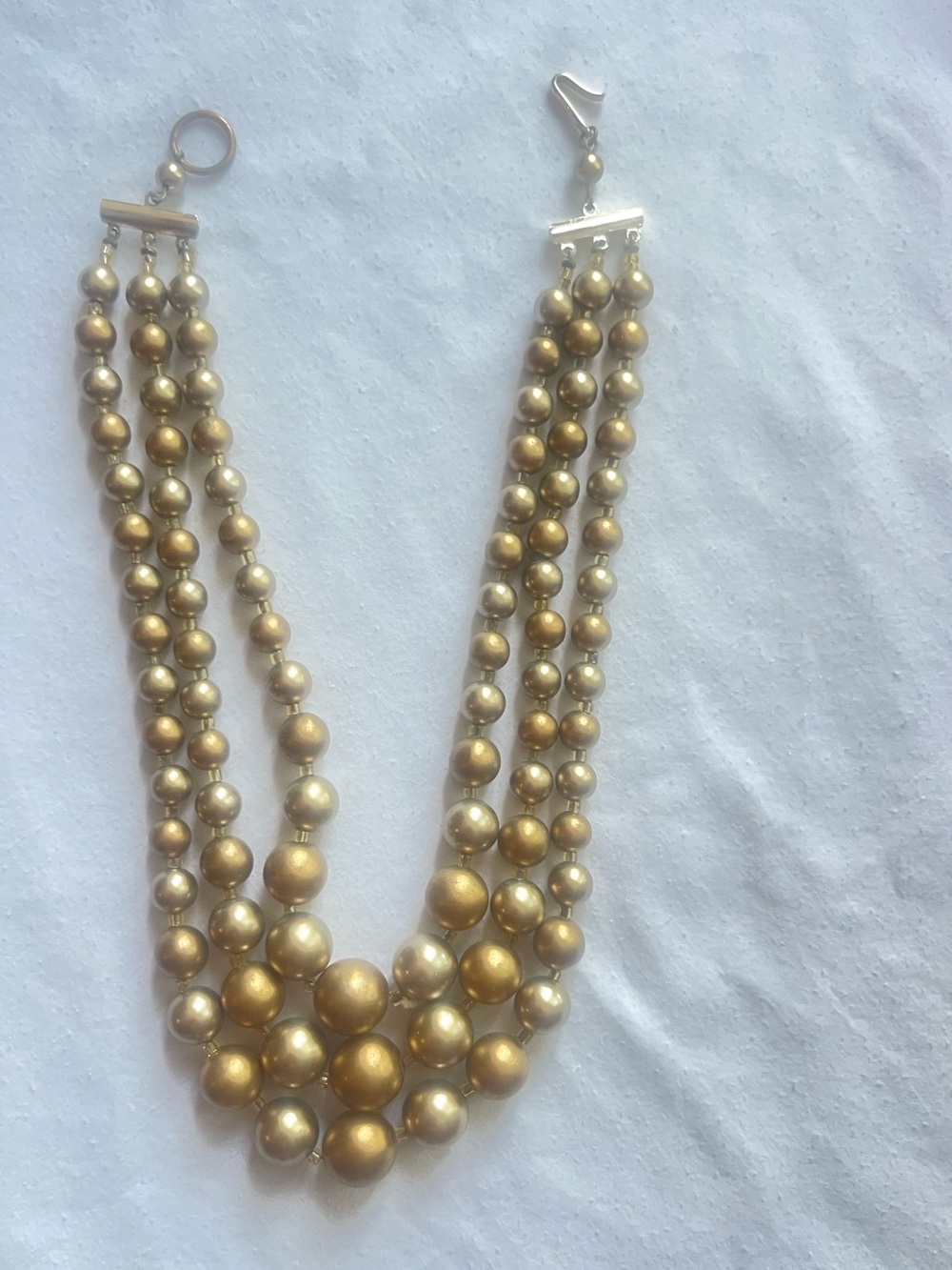 Vintage Gold color Multi-Strand plastic beads Pearl Necklace marked Japan